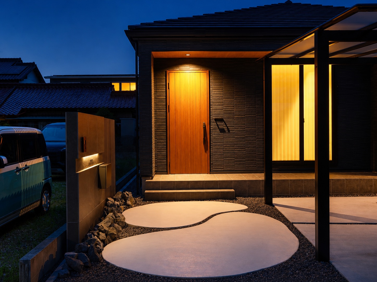花井様邸 夜・玄関ポーチ