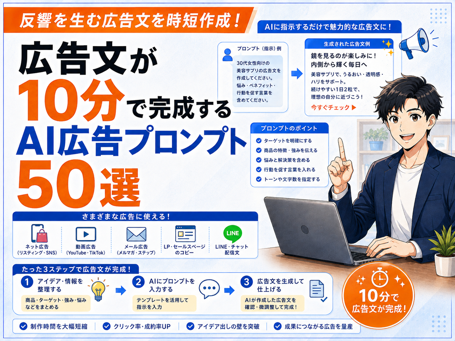 広告文が10分で完成するAI広告プロンプト50選